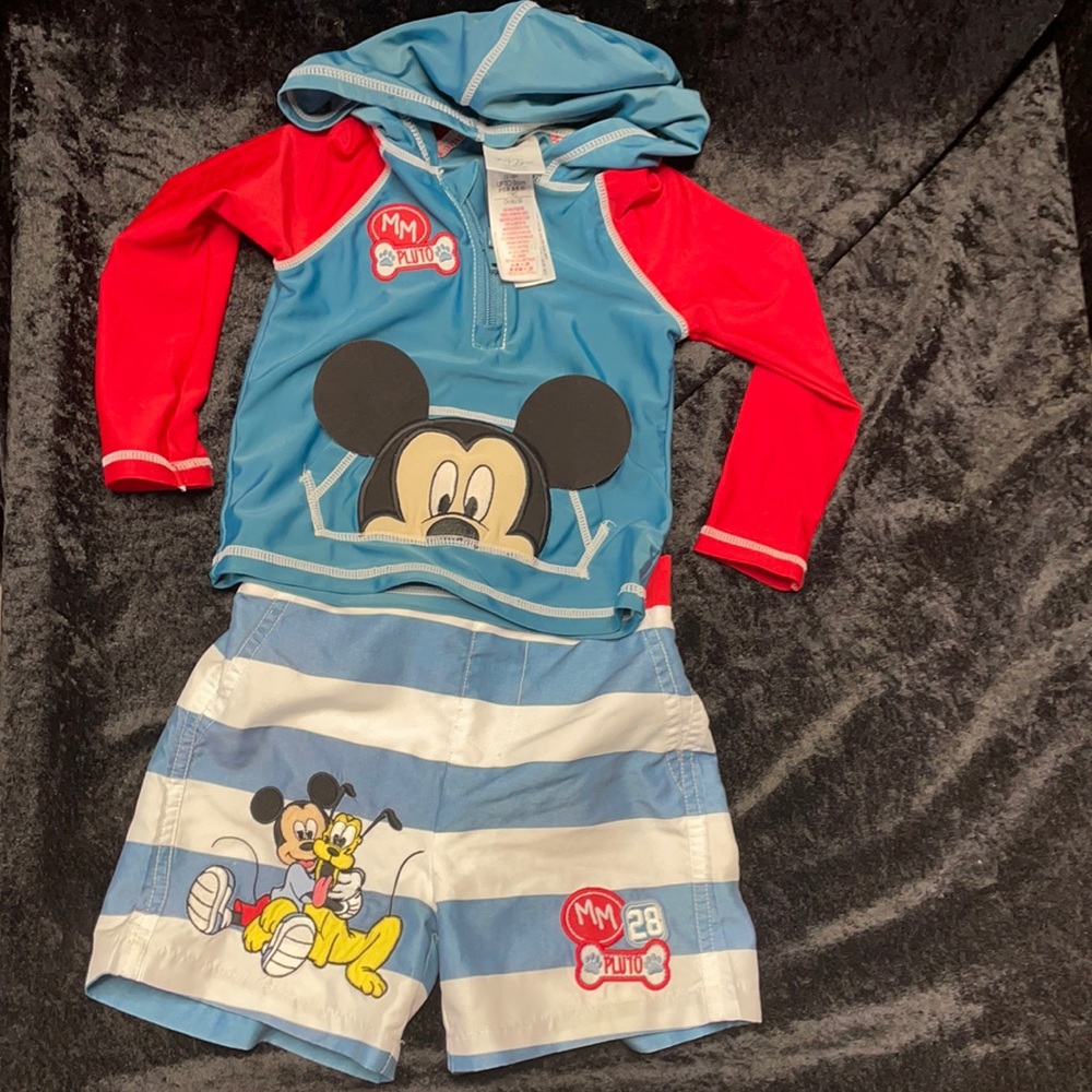 Disney Mickey Mouse Blue & Red Kids Swim Hoodie Set